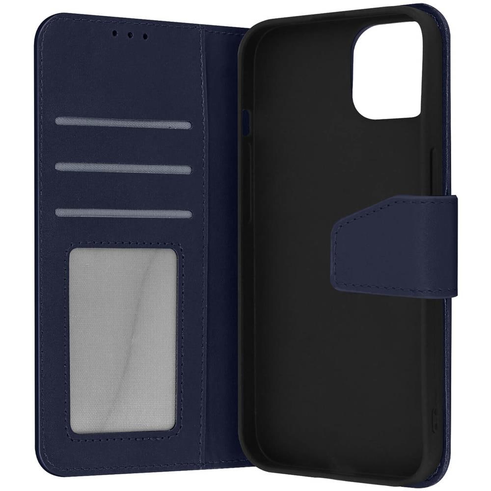 Custodia Vera Pelle Per Iphone 13 Portacarte E Supporto Video Blu Scuro - Foto 1