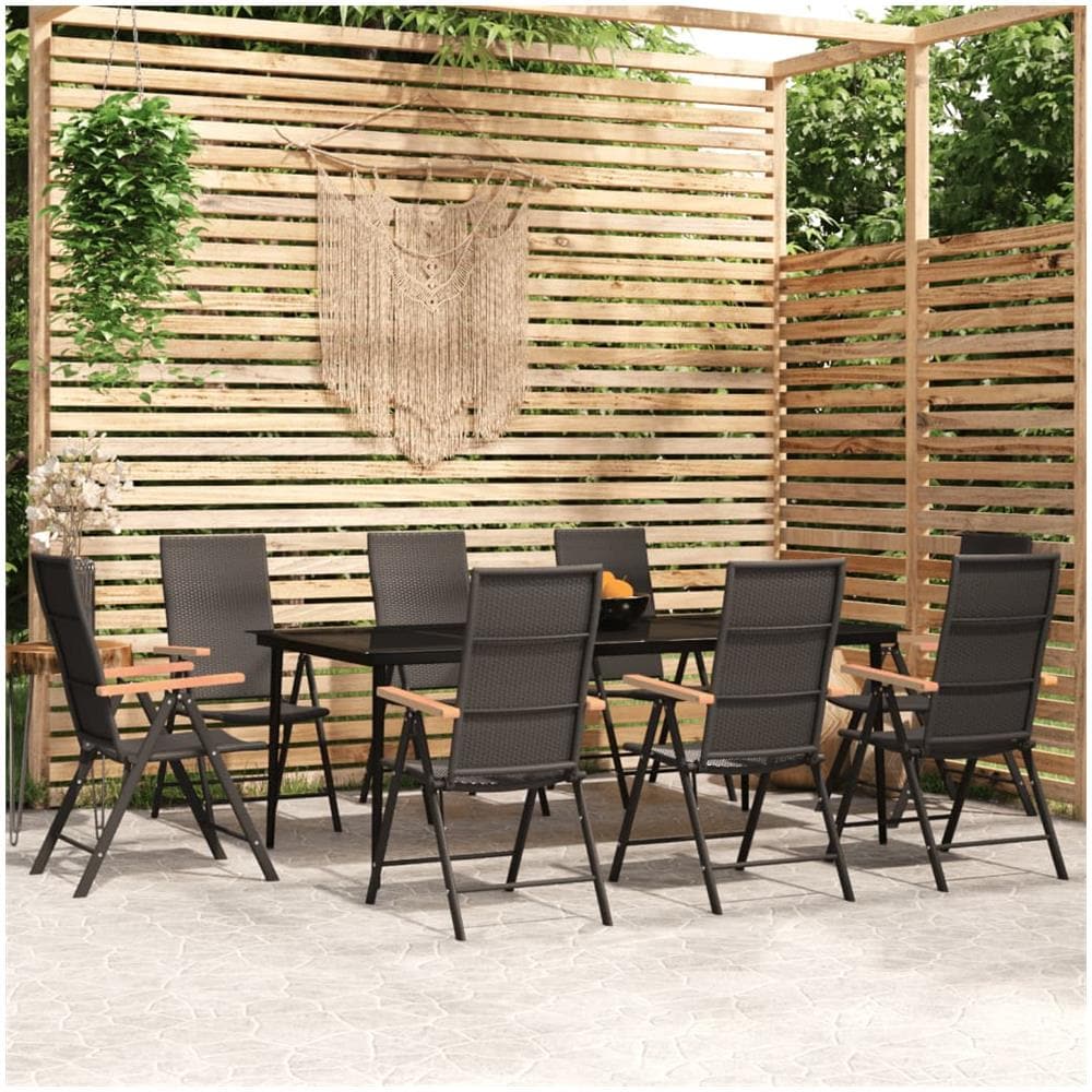 Set Da Pranzo Per Giardino 9 Pz Con Cuscini Nero - Foto 1