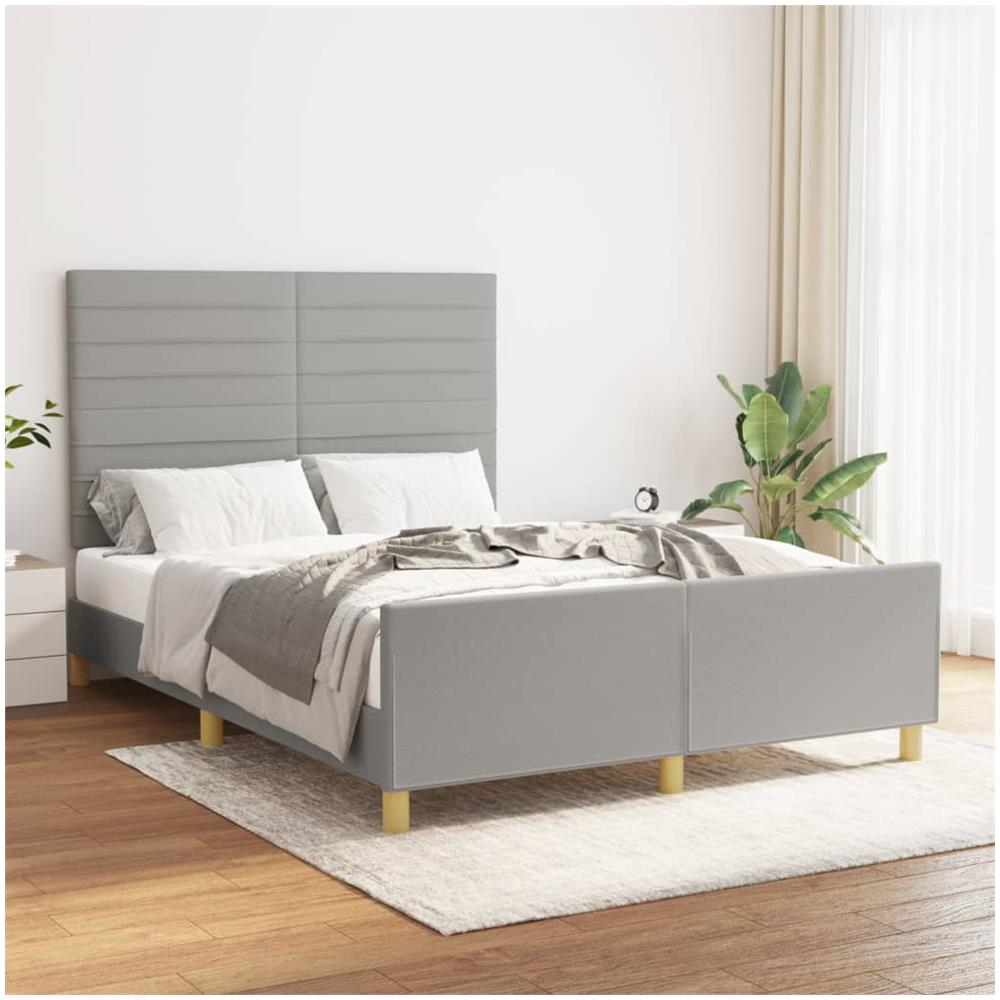 Giroletto Con Testiera Grigio Chiaro 140x190 Cm In Tessuto - Foto 1
