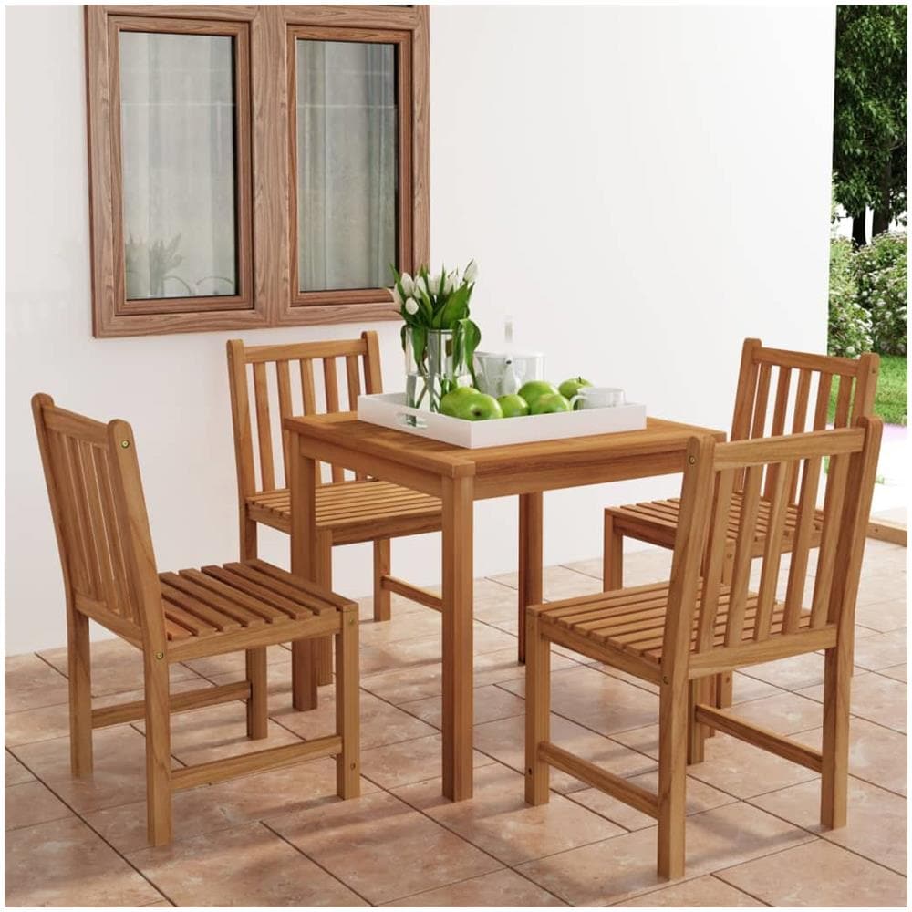 Set Da Pranzo Da Giardino 5 Pezzi In Teak Massello - Tavolo 150x90cm E 4 Sedie - Foto 4
