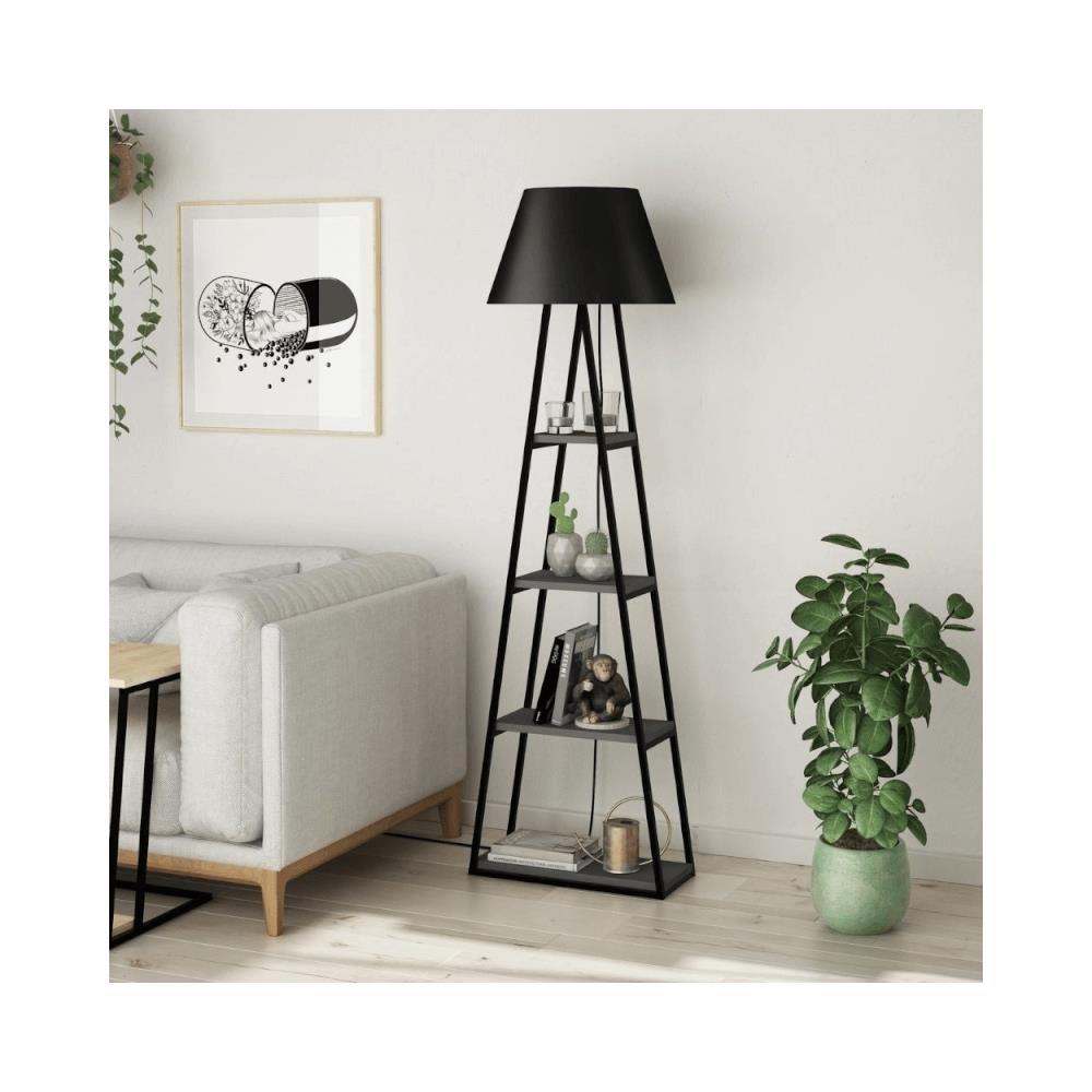 Lampada Da Terra Pal In Legno Nero Antracite Con Mensole 50x165 - Foto 1