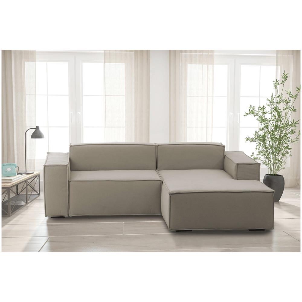 Divano Fisso Patrizia, Divano Componibile A 2 Posti Con Penisola Destra, 100% Made In Italy, Sofà Moderno In Tessuto, Cm 220x170h70, Tortora - Foto 1