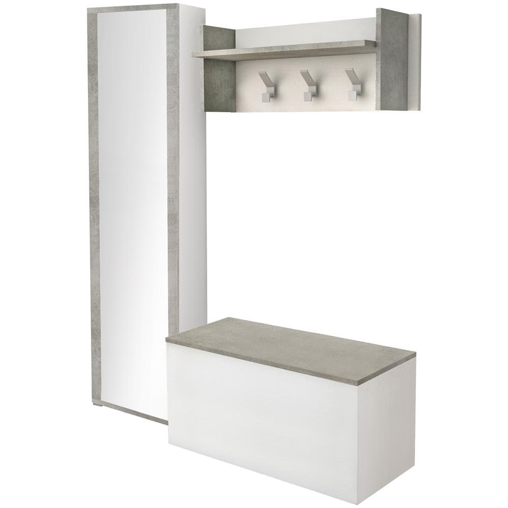 Mobile Da Ingresso Mirtilla, Entratina Moderna Con Appendiabiti, Mobile Con Scarpiera, Armadietto Con Specchio, Cm 50x32h182, Bianco E Cemento - Foto 2