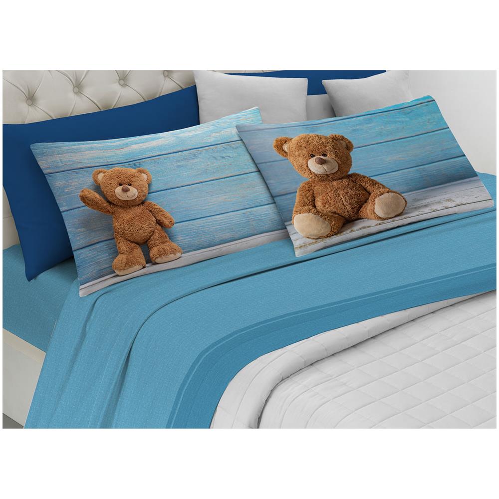 Completo Lenzuola In 100% Cotone Linea Digitale Spin-off Fantasie Varie Estate Matrimoniale Teddy Bear - Foto 1