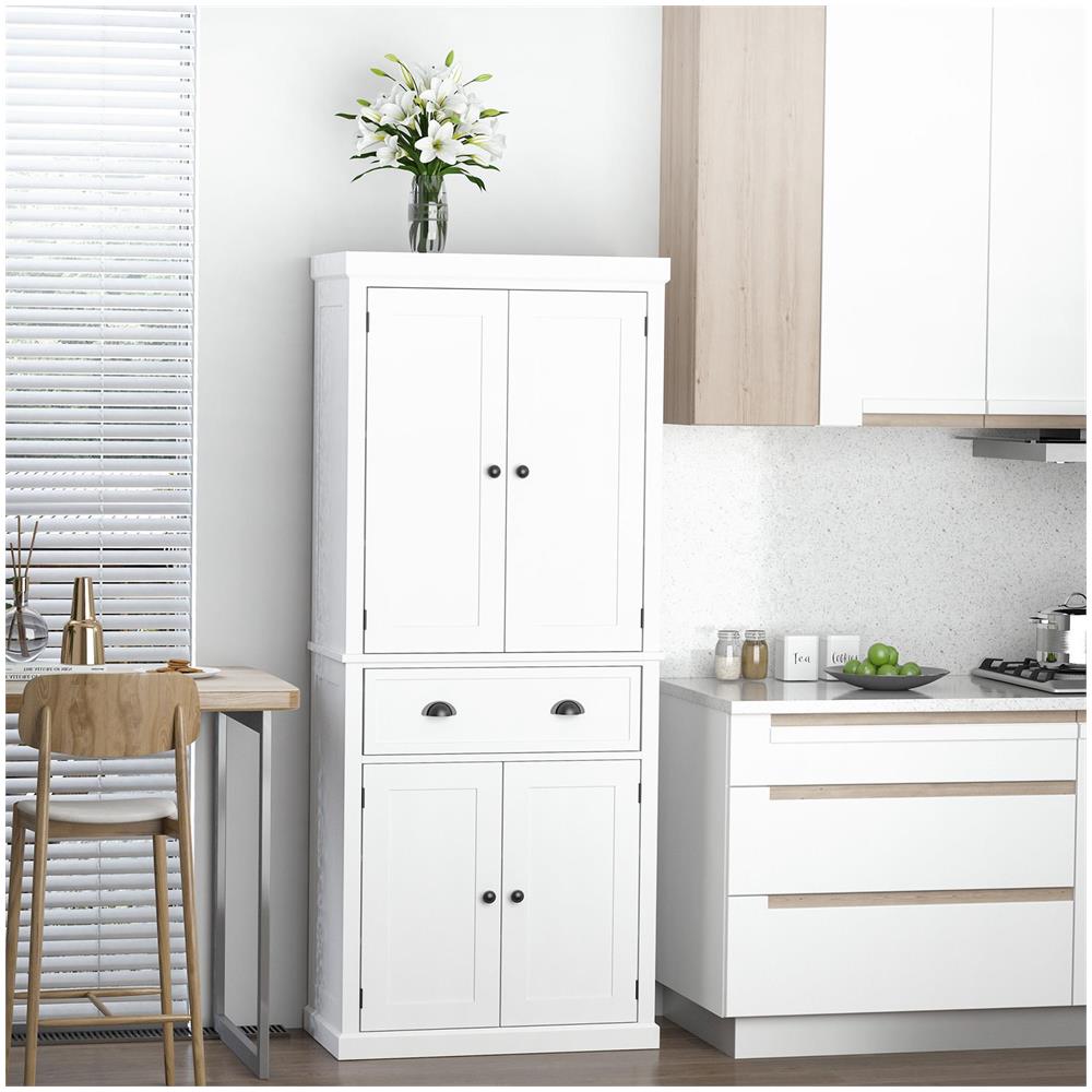 Mobile Cucina con Armadietto Superiore e Inferiore e Cassetto Centrale in Legno, 76x40.5x184 cm, Bianco - Foto 2