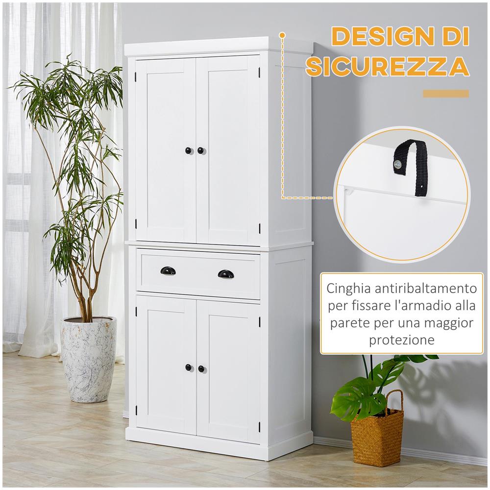 Mobile Cucina con Armadietto Superiore e Inferiore e Cassetto Centrale in Legno, 76x40.5x184 cm, Bianco - Foto 6