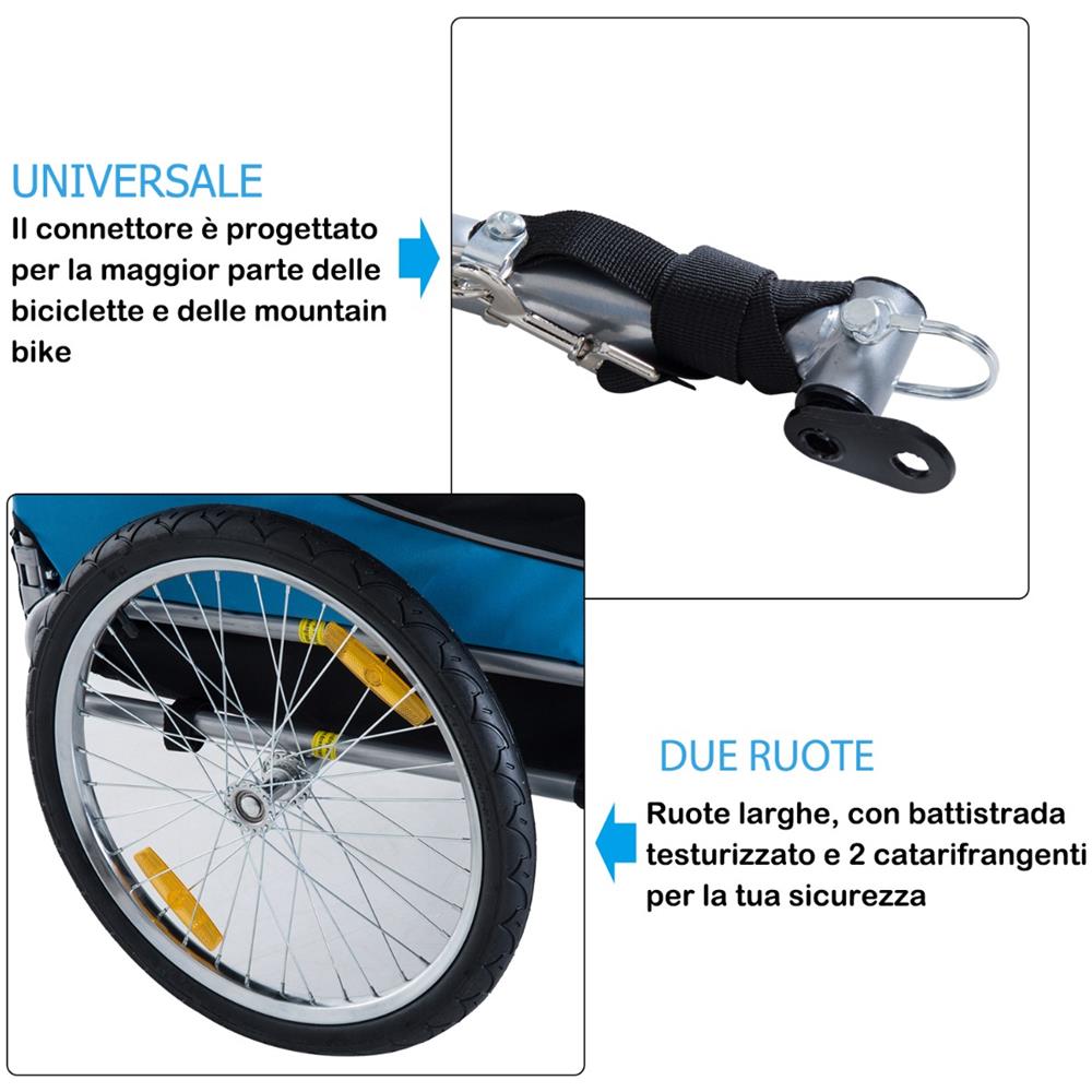 Carrellino rimorchio per cani animali domestici da bicicletta azzurro e nero 130 x 90 x 110cm - Foto 2