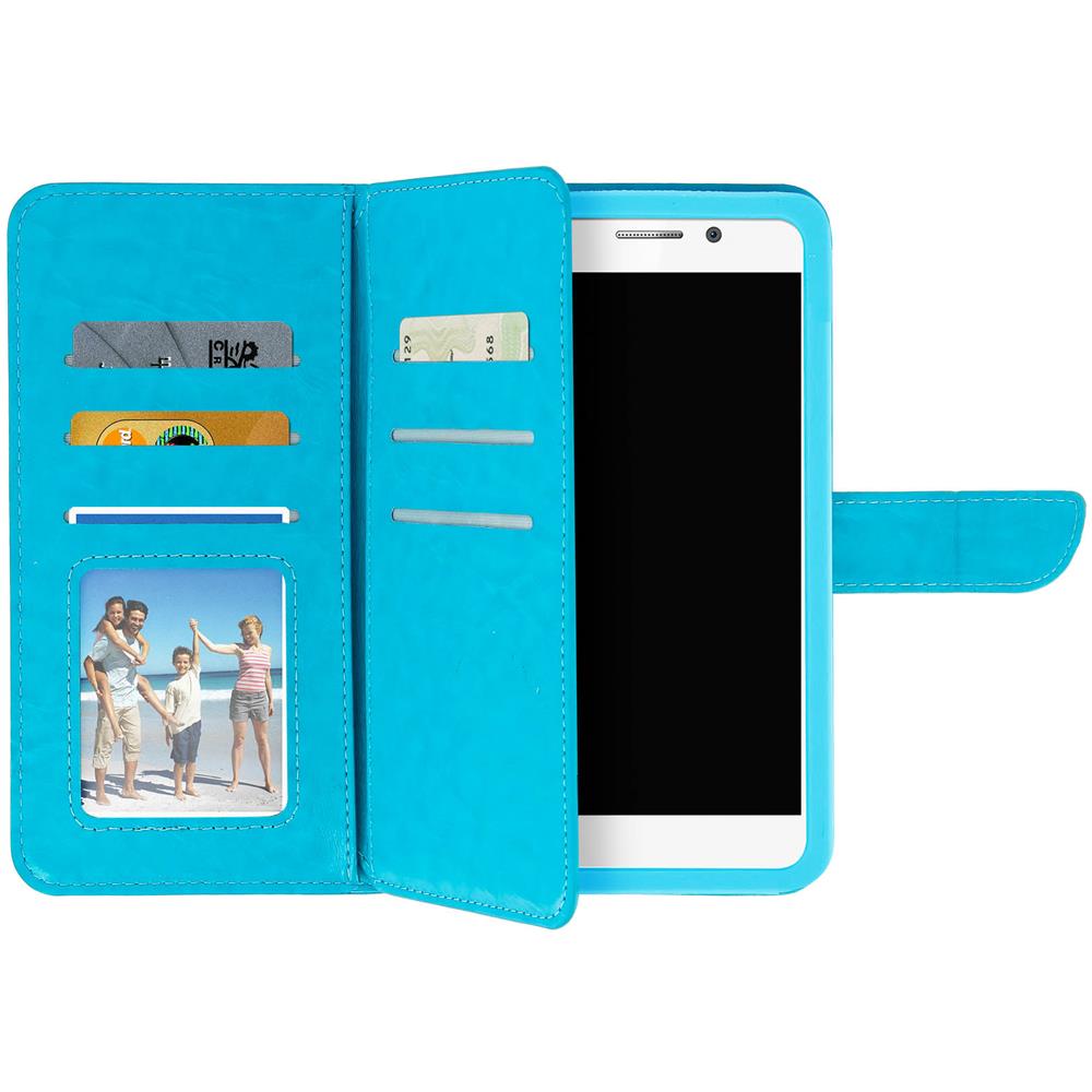 Custodia A Libro Universale Smartphone 6 Portacarte Azzurra Taglia Xxl - Foto 1