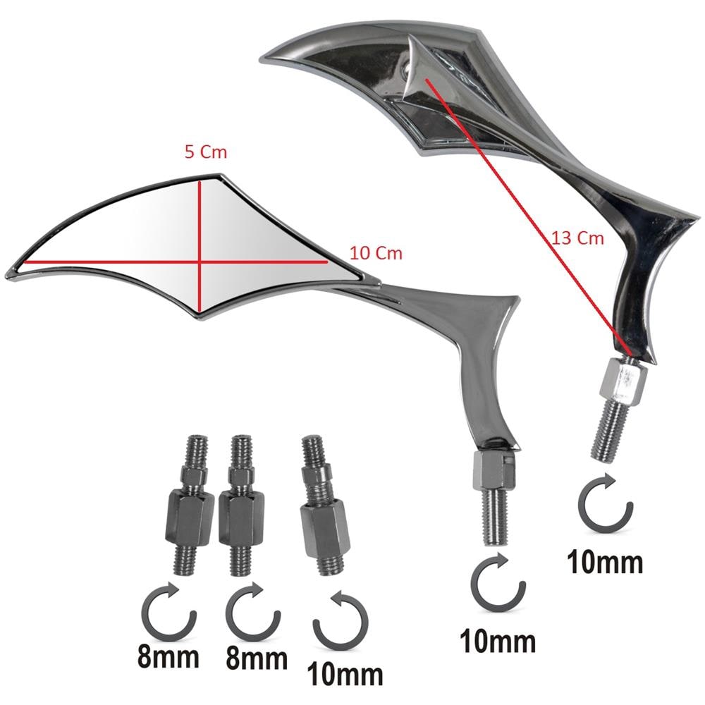 Coppia Specchietti Retrovisori Specchi Chopper Moto Custom Cromati Sx+dx - Foto 2
