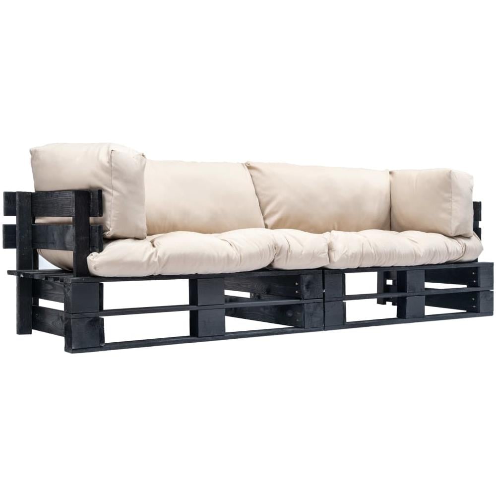 Divani Da Giardino Pallet 2 Pz Cuscini Sabbia In Legno Di Pino - Foto 1