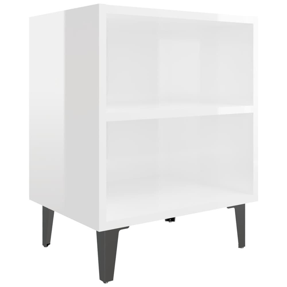 Comodini con Gambe in Metallo 2pz Bianco Lucido 40x30x50 cm - Foto 2