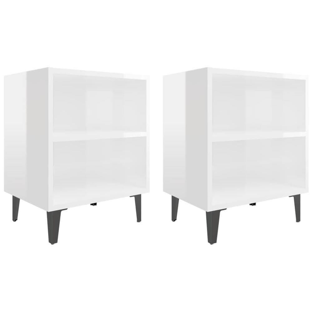 Comodini con Gambe in Metallo 2pz Bianco Lucido 40x30x50 cm - Foto 1