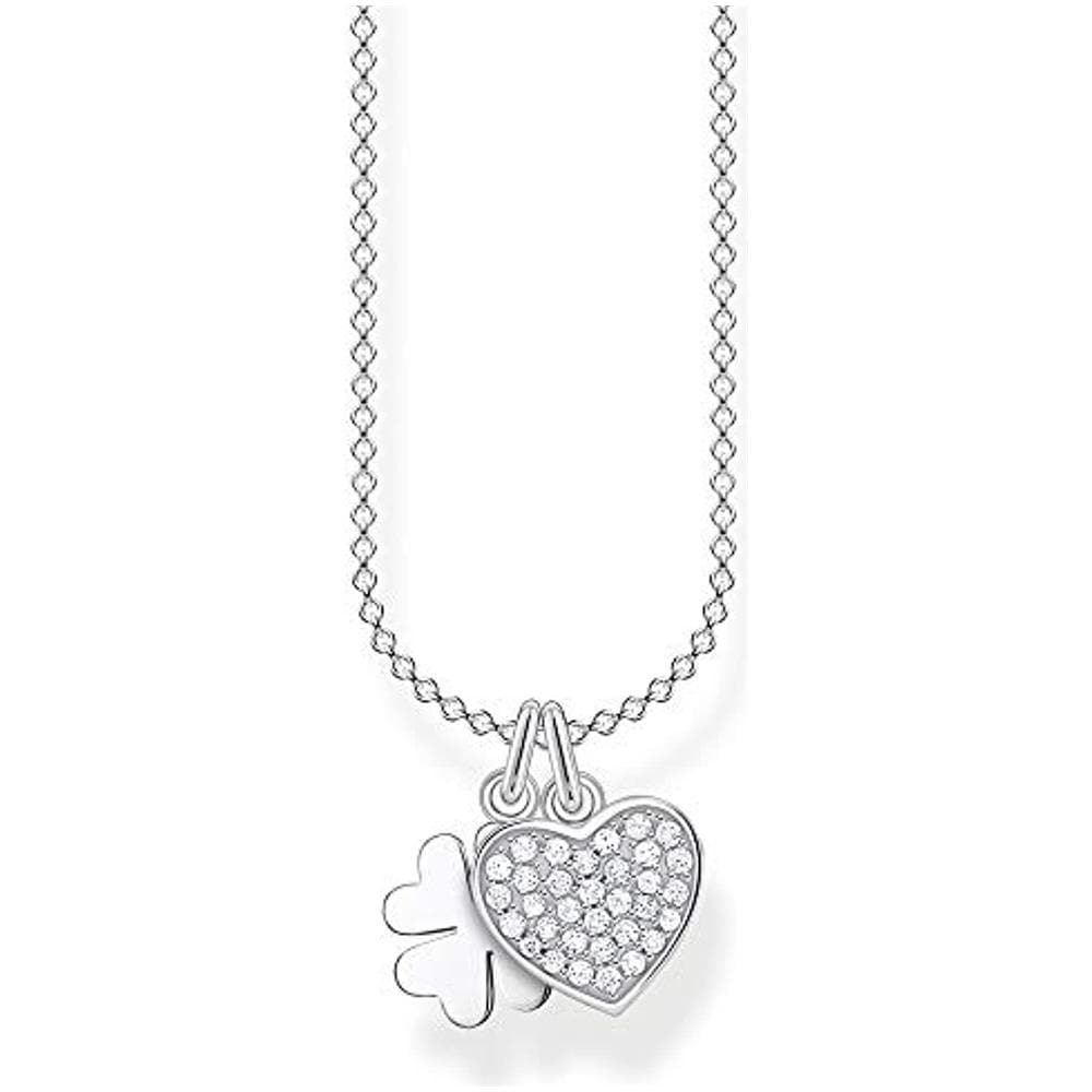 , Collana Da Donna Con Ciondolo A Forma Di Quadrifoglio Con Pave Di Cuore, In Argento Sterling 925, Lunghezza 38-45 Cm - Foto 1