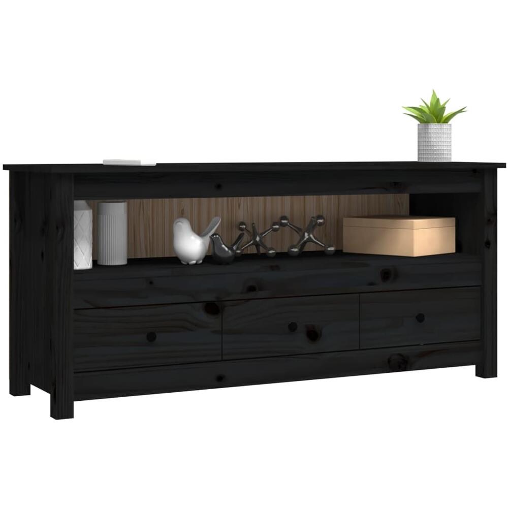 Mobile Porta Tv Nero 114x35x52 Cm In Legno Massello Di Pino - Foto 11