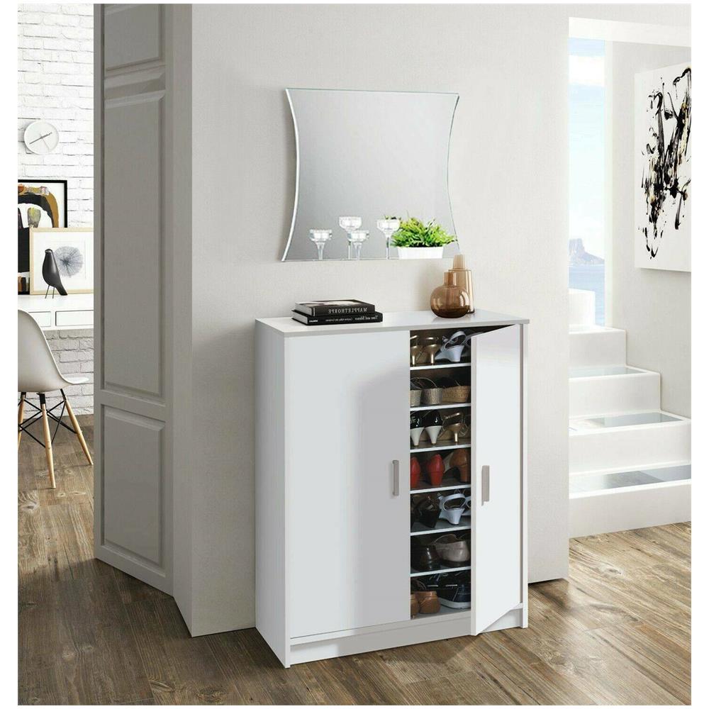 Armadio Multiuso Norwalk, Armadio Portascarpe A 2 Ante, Mobile Basso Con 6 Ripiani, Scarpiera Bassa Moderna, 75x36h101 Cm, Bianco - Foto 1