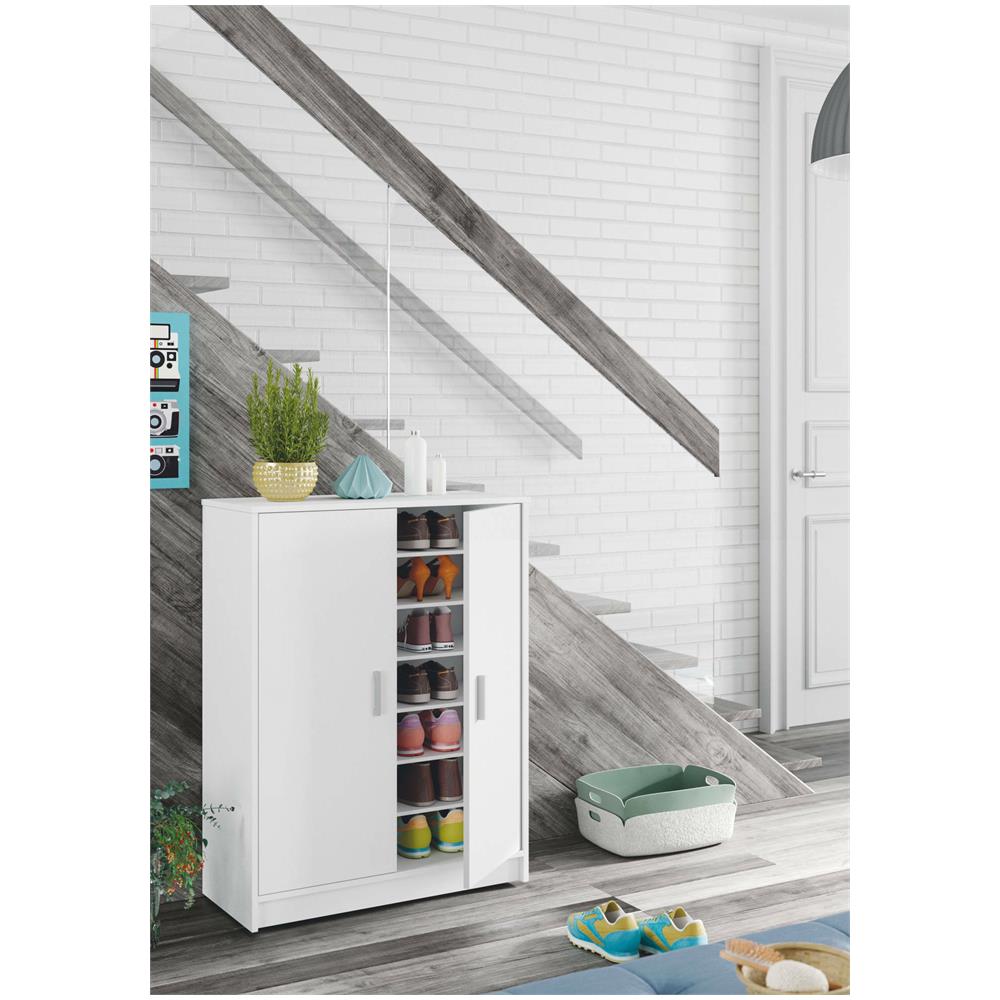 Armadio Multiuso Norwalk, Armadio Portascarpe A 2 Ante, Mobile Basso Con 6 Ripiani, Scarpiera Bassa Moderna, 75x36h101 Cm, Bianco - Foto 4