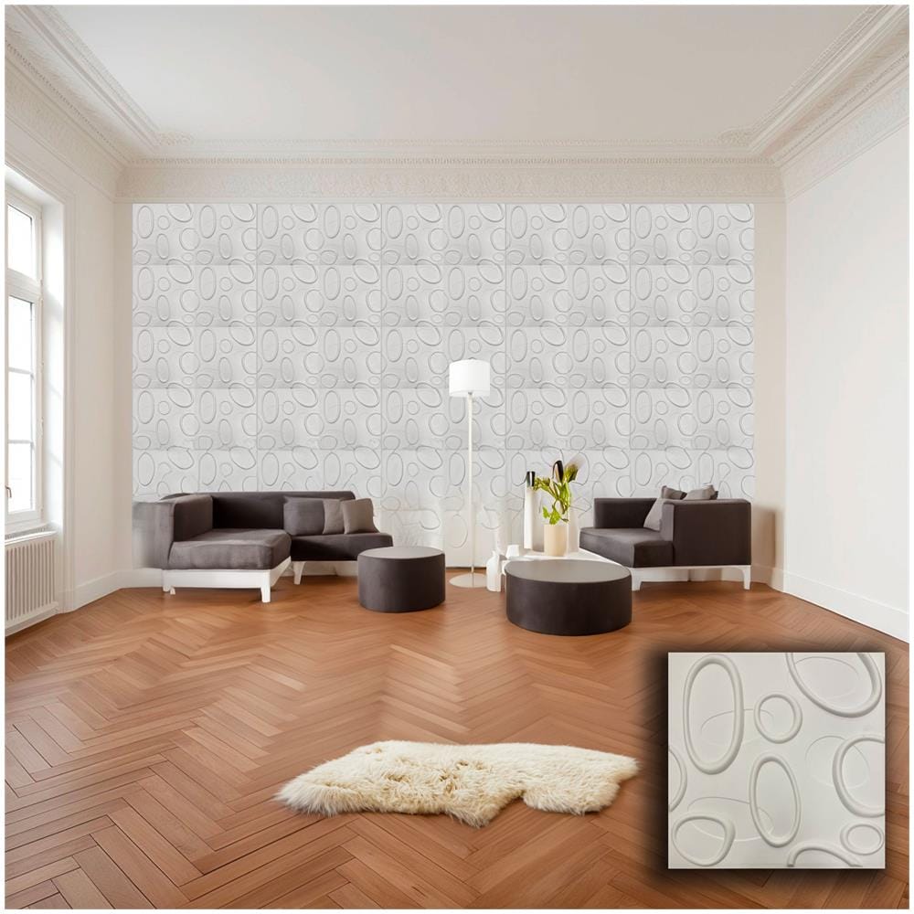 €1,99 Pannello In Fibra Naturale A Parete 3d, Rivestimento Di Lusso 3d 50x50cm Bianco Verniciabile Ellissi - Foto 1