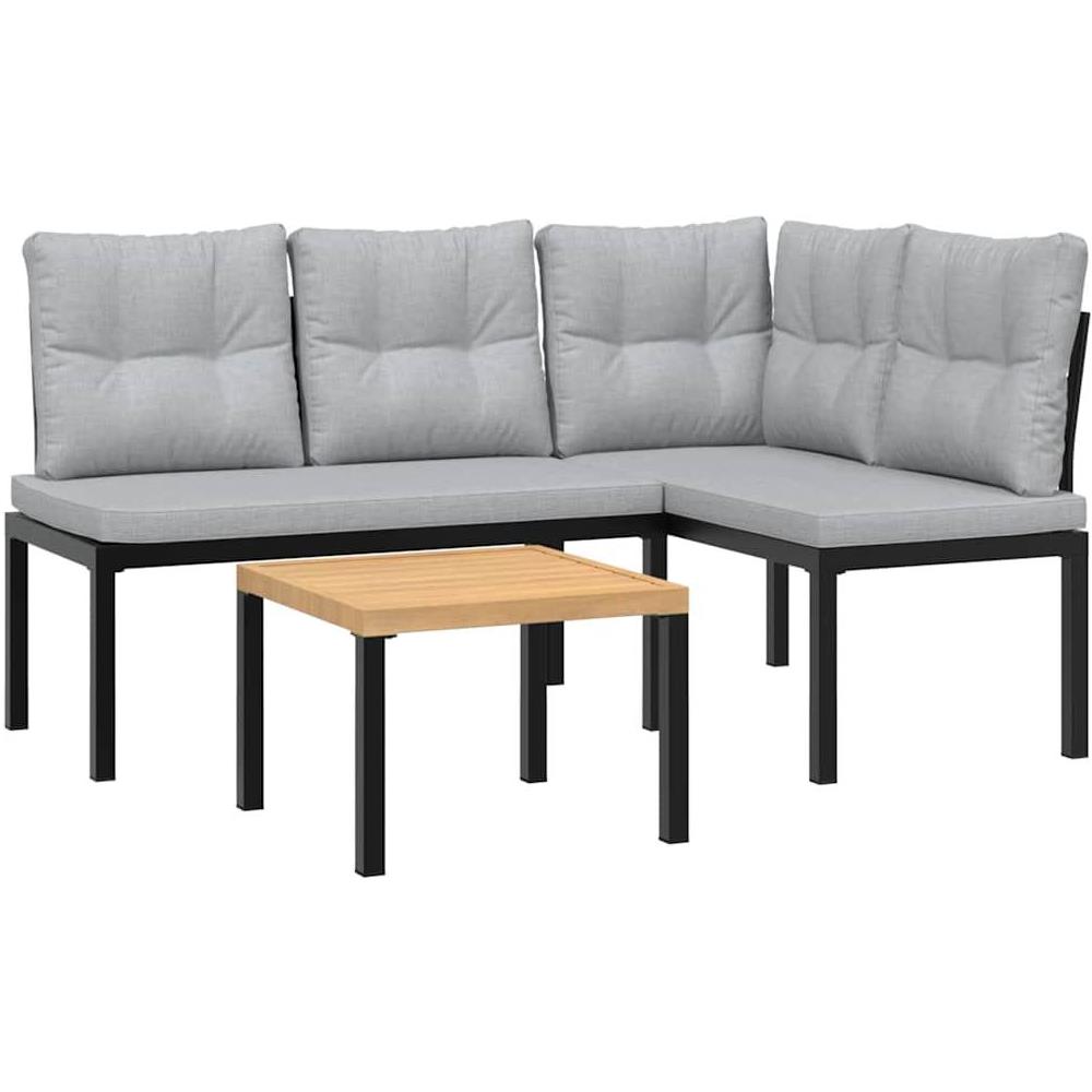 Set Panche Giardino Cuscini 3pz Nero Acciaio Verniciato Polvere - Foto 1