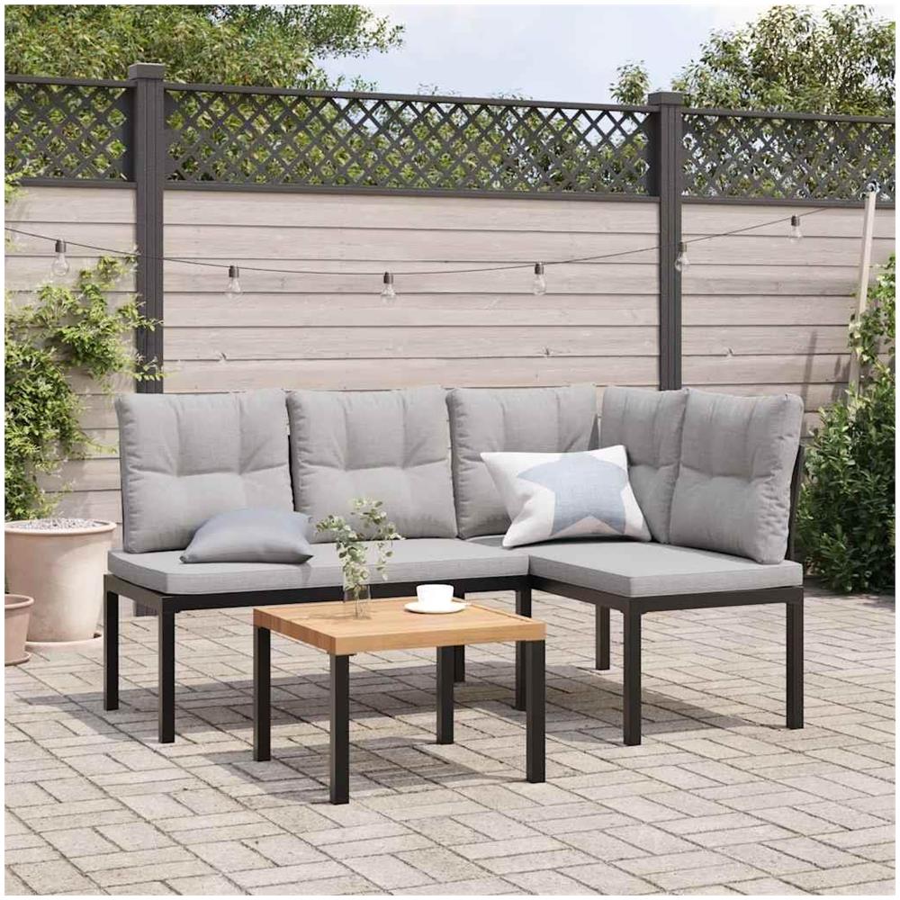 Set Panche Giardino Cuscini 3pz Nero Acciaio Verniciato Polvere - Foto 2