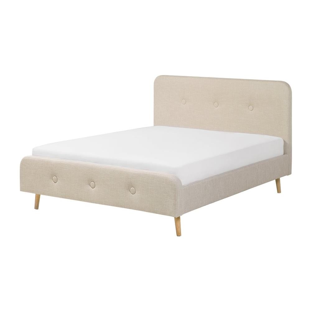 Letto Matrimoniale Moderno In Tessuto Beige 140x200cm Rennes - Foto 1