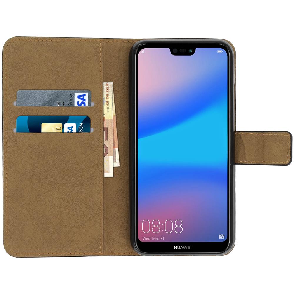Custodia Huawei P20 Lite In Pelle Portafoglio Sportellino Cover Silicone Nera - Foto 5