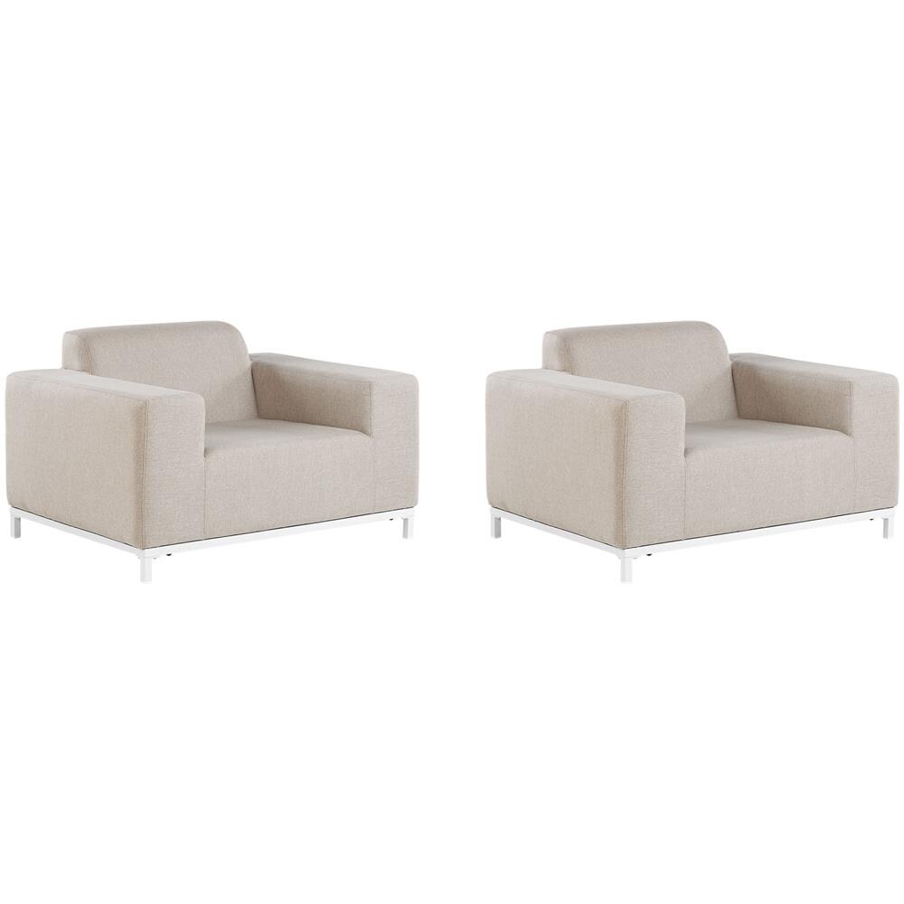 Set 2 Poltrone Con Rivestimento In Tessuto Beige E Struttura Bianca Rovigo - Foto 1