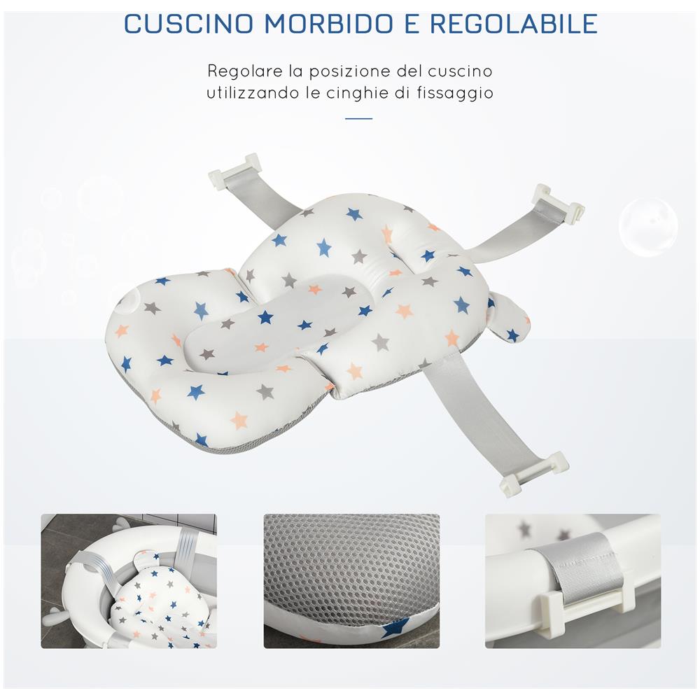 Vaschetta Bagnetto Pieghevole Per Bambini 0-3 Anni Con Indicatore Di Temperatura E Cuscino, 81.5x50.5x23.5cm, Bianco - Foto 2