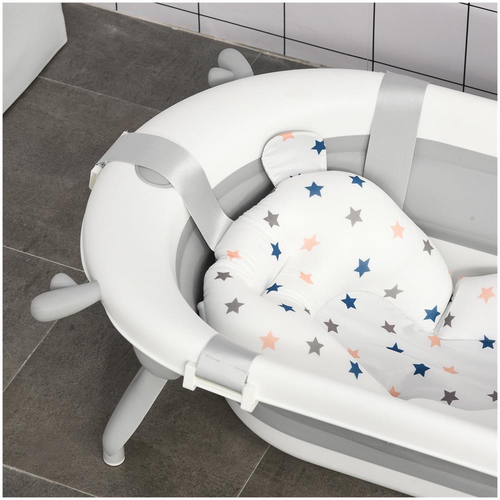 Vaschetta Bagnetto Pieghevole Per Bambini 0-3 Anni Con Indicatore Di Temperatura E Cuscino, 81.5x50.5x23.5cm, Bianco - Foto 8