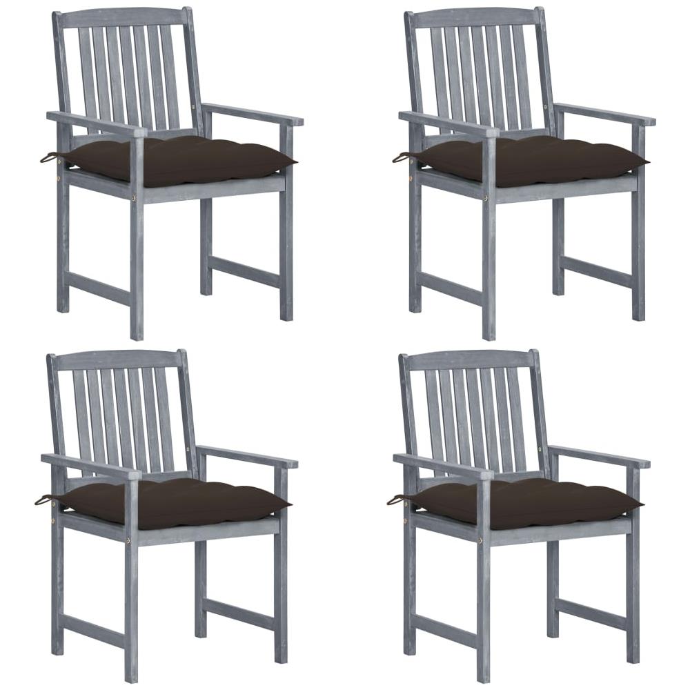 Sedie da Giardino con Cuscini 4 pz in Massello di Acacia Grigio - Foto 1