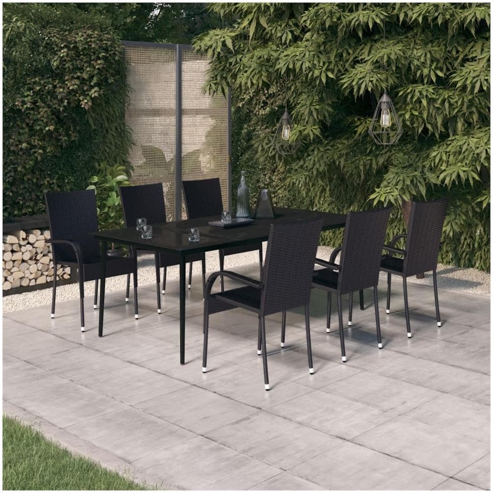 Set Da Pranzo Per Giardino 7 Pz Con Cuscini Neri - Foto 1