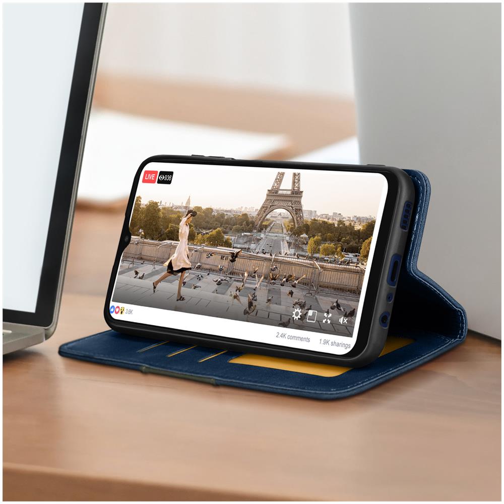 Custodia Similpelle Soft-touch Galaxy A03s Funzione Supporto Blu - Foto 5