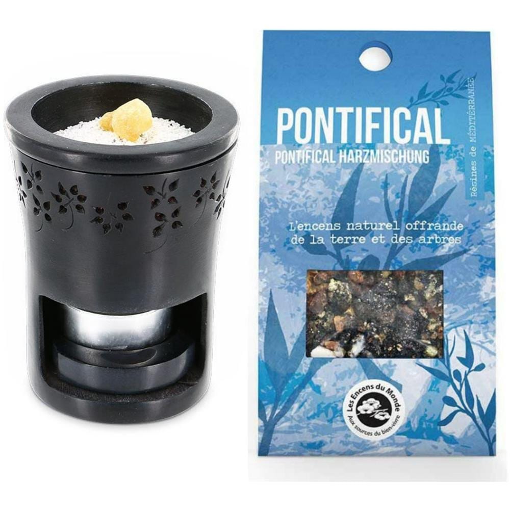 Bruciatore Di Incenso In Pietra Nera + Resina Di Incenso Pontificio Da Bruciare - Foto 1