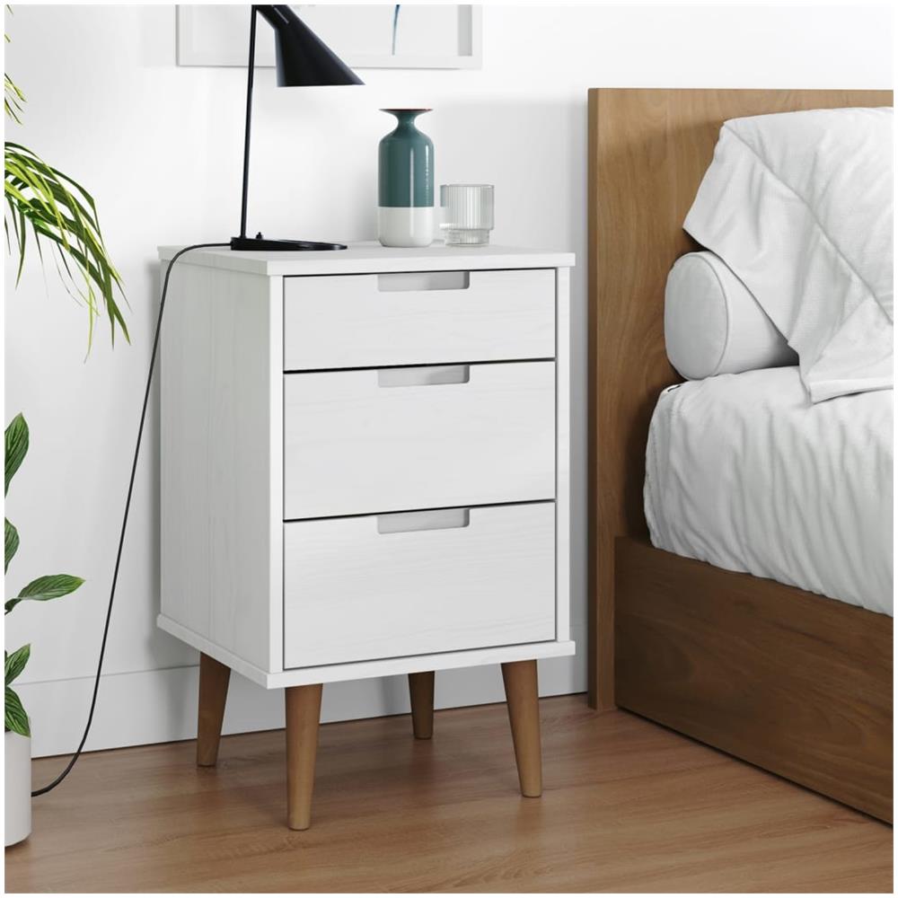 Comodino Bianco 40x35x65 Cm In Legno Massello Di Pino - Foto 1