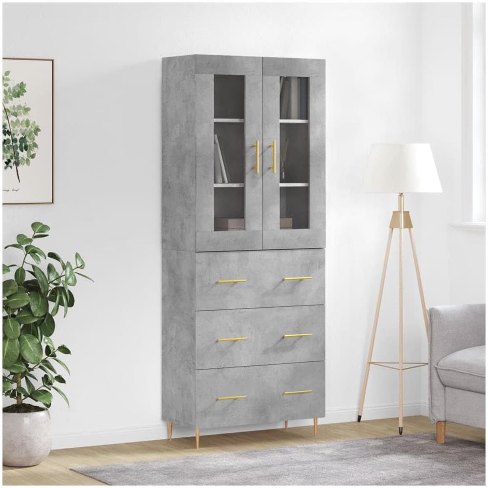 Credenza Grigio Cemento 69,5x34x180 Cm In Legno Multistrato - Foto 1