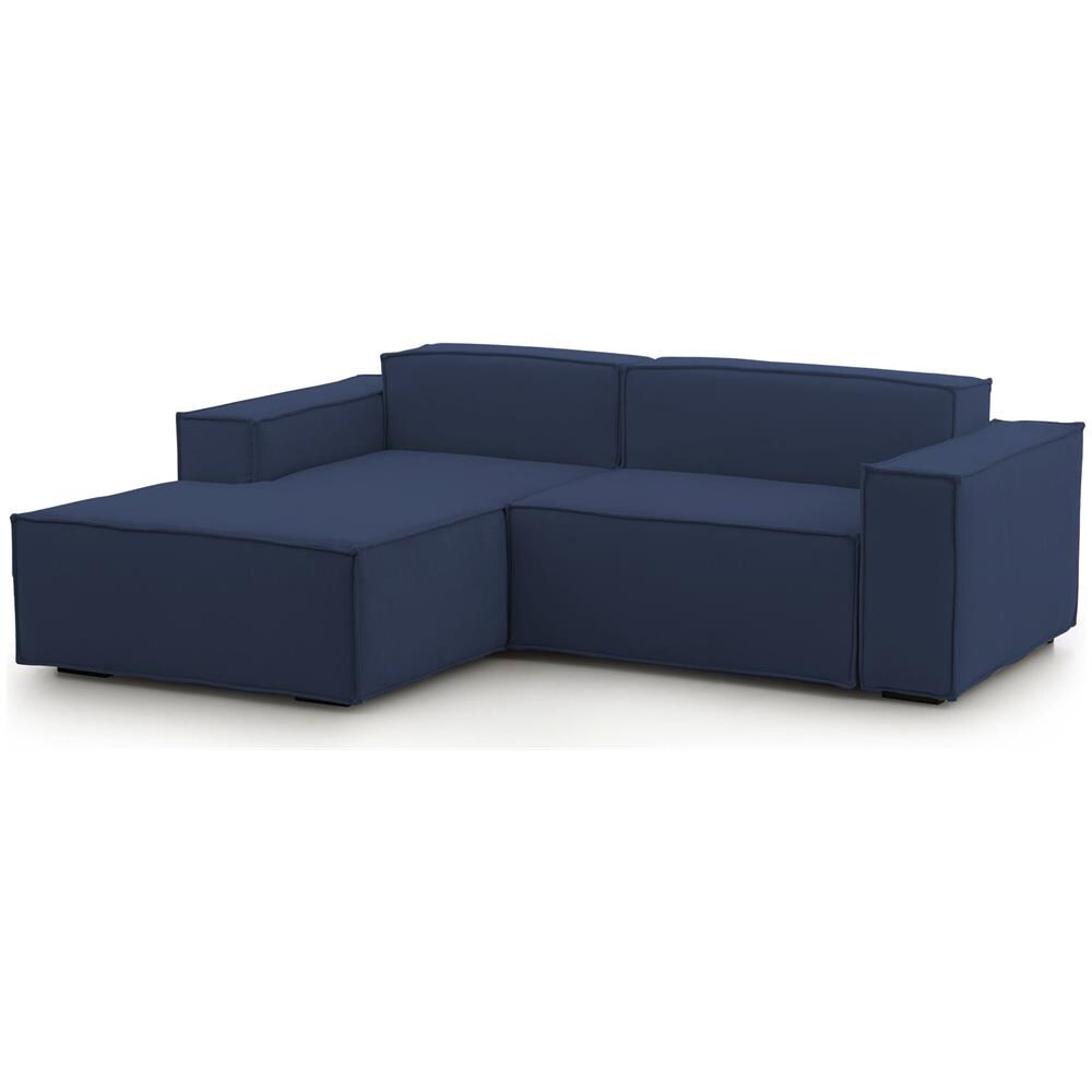 Divano Fisso Nadia, Divano Componibile A 2 Posti Con Penisola Sinistra, 100% Made In Italy, Sofà Moderno In Tessuto, Cm 220x170h70, Blu - Foto 2