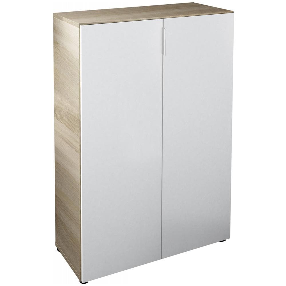 Armadio Multiuso Olathe, Mobile Ausiliario A 2 Ante, Guardaroba Basso Portascarpe Con 6 Ripiani, Scarpiera Bassa, 70x36h103 Cm, Rovere E Bianco - Foto 2