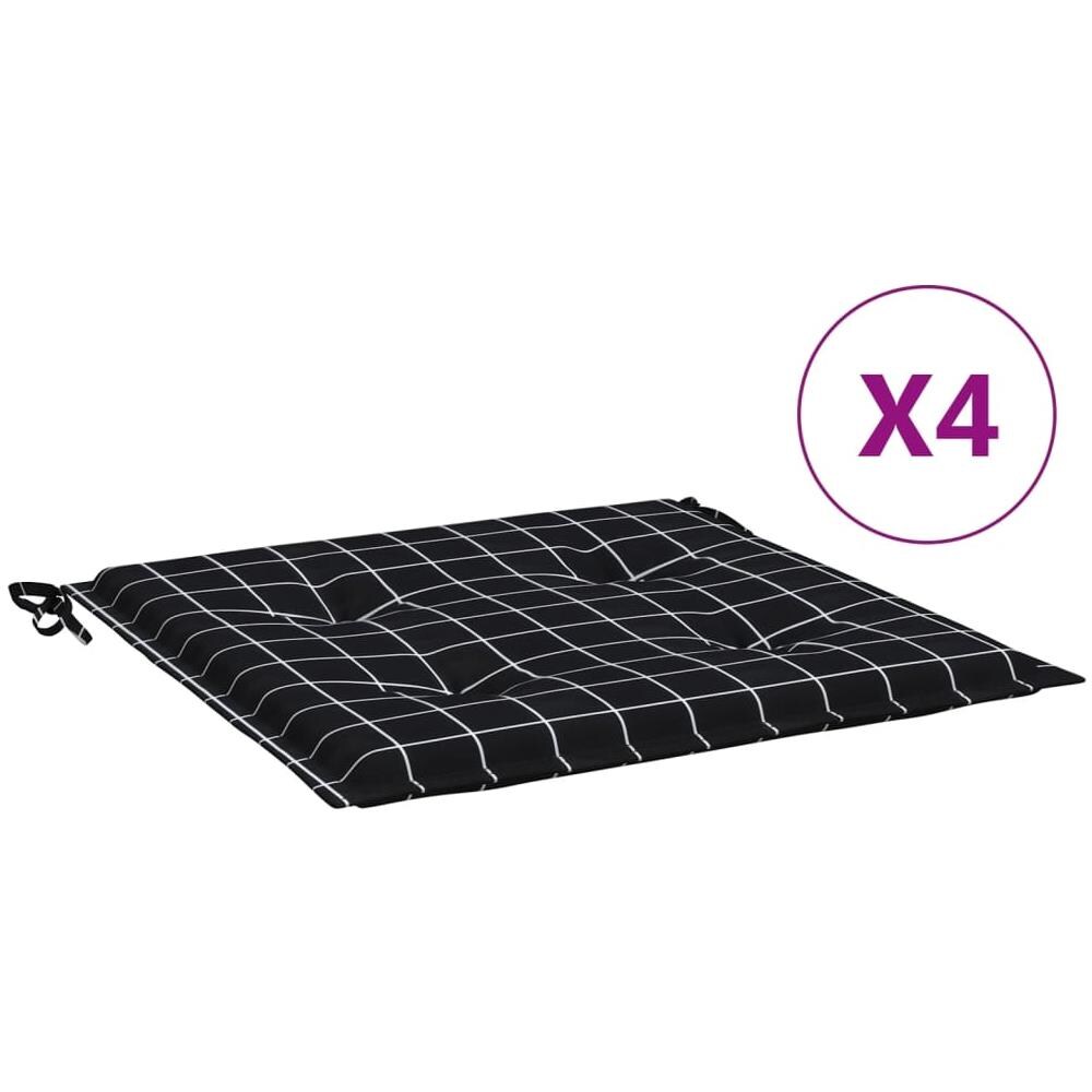 Cuscini Sedia Giardino 4pz Motivo Quadri Nero 50x50x3cm Tessuto - Foto 2