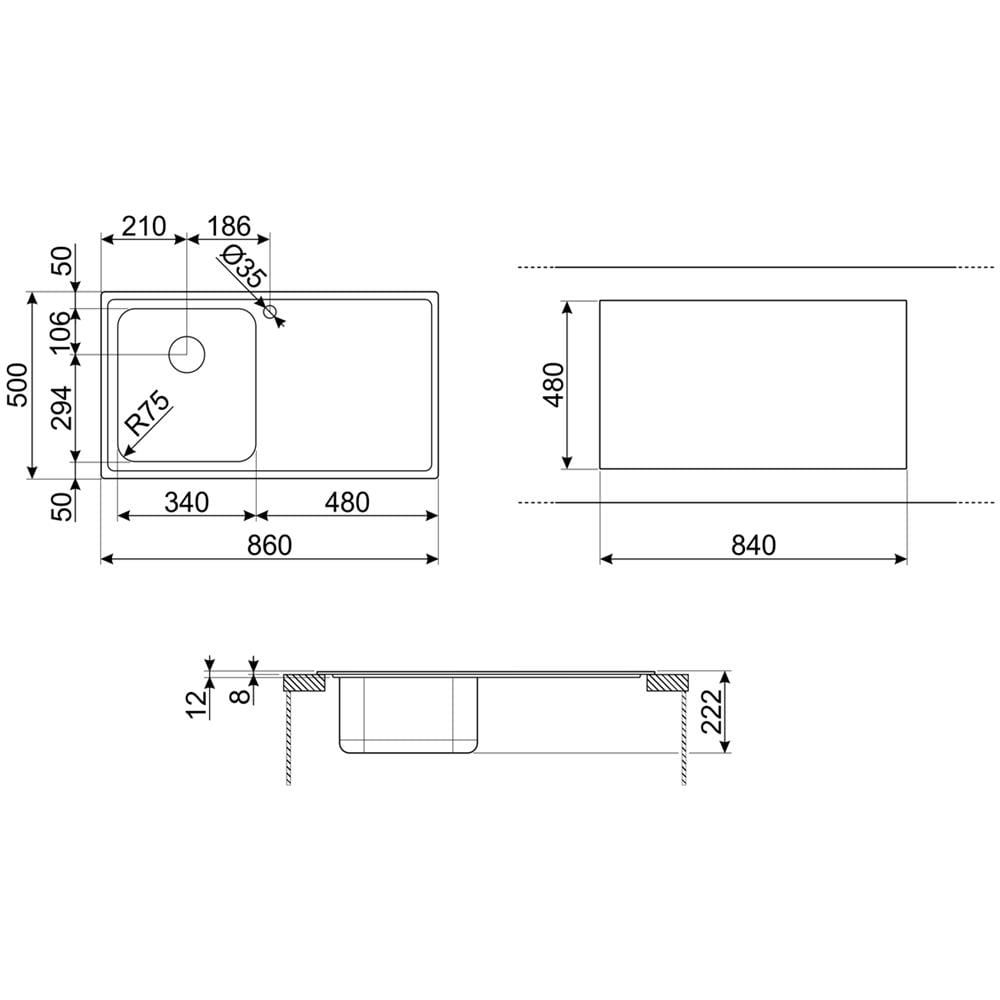 SP861D Lavello da incasso in Acciaio Inox Satinato Satinato con 1 Vasca Dimensioni 86 x 50 cm - Foto 3
