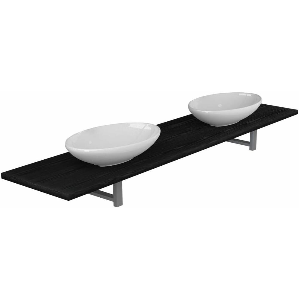 vidaXL Set Mobili da Bagno 2 pz Stabile e Durevole Elegante Mensola a Muro con Lavabo Lucido in Ceramica Grigio Piano in Truciolato e Metallo