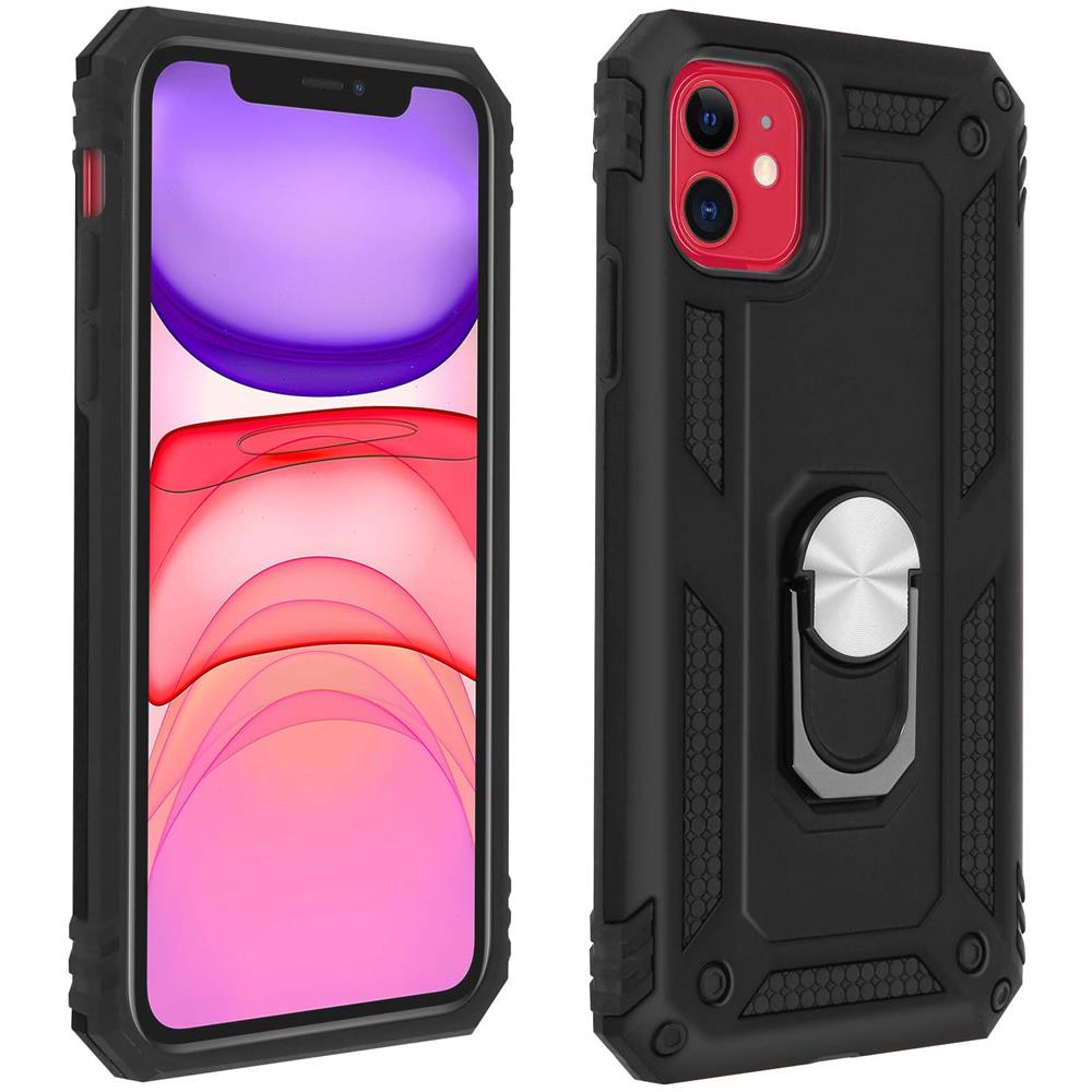 Cover Apple Iphone 11 Bi-materia Anello Magnetico Stand Nero - Foto 1