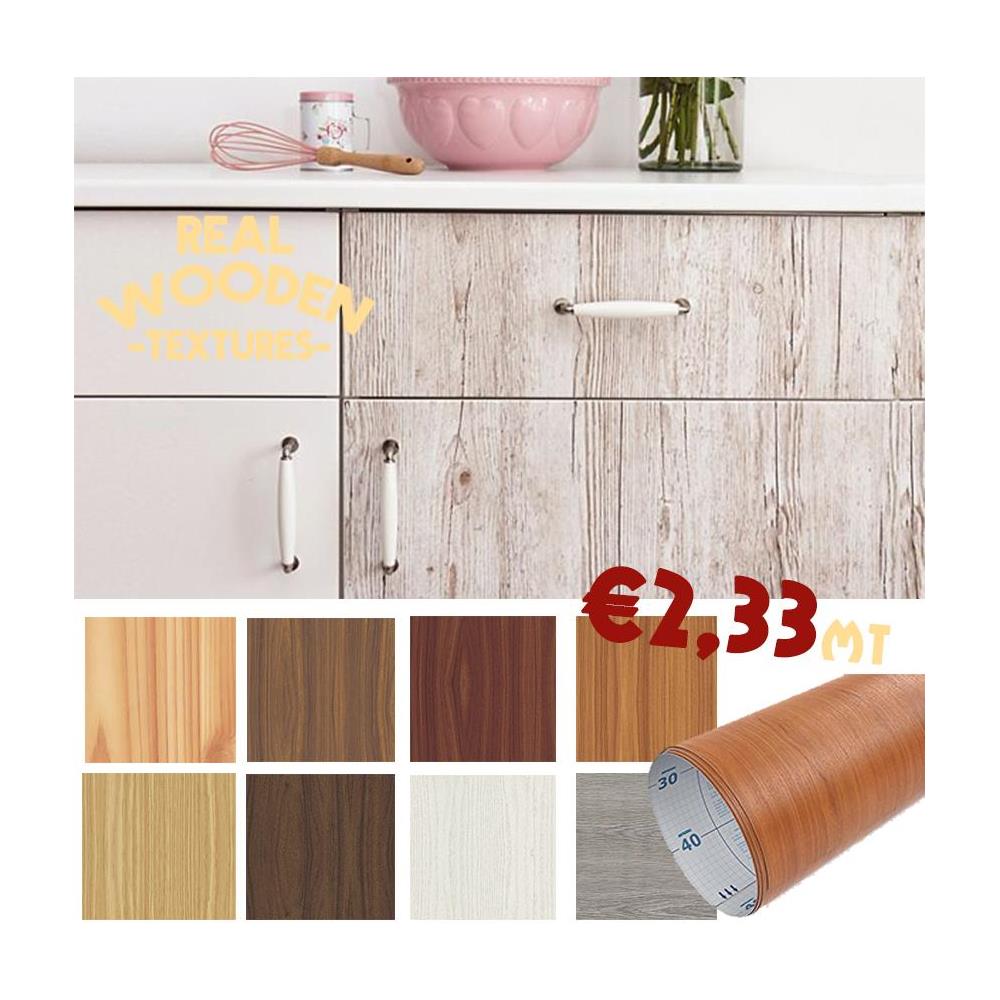 Rotolo di plastica adesiva effetto legno 15mt x 45cm per impiallacciare mobili - 012 NOCE - Foto 2