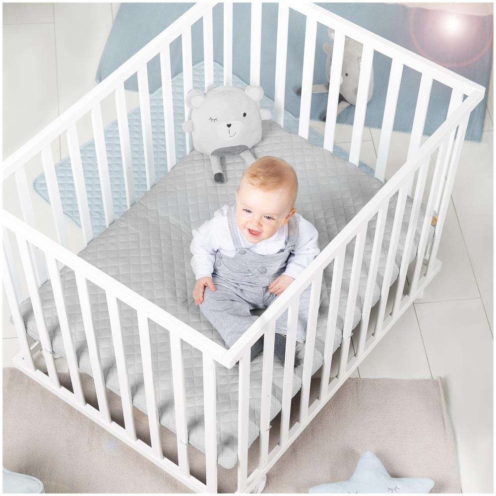Box Per Bambini Style - 75x100 - Incl. Cuscinetti Di Protezione Grigio E Ruote - Legno Bianco - Foto 2