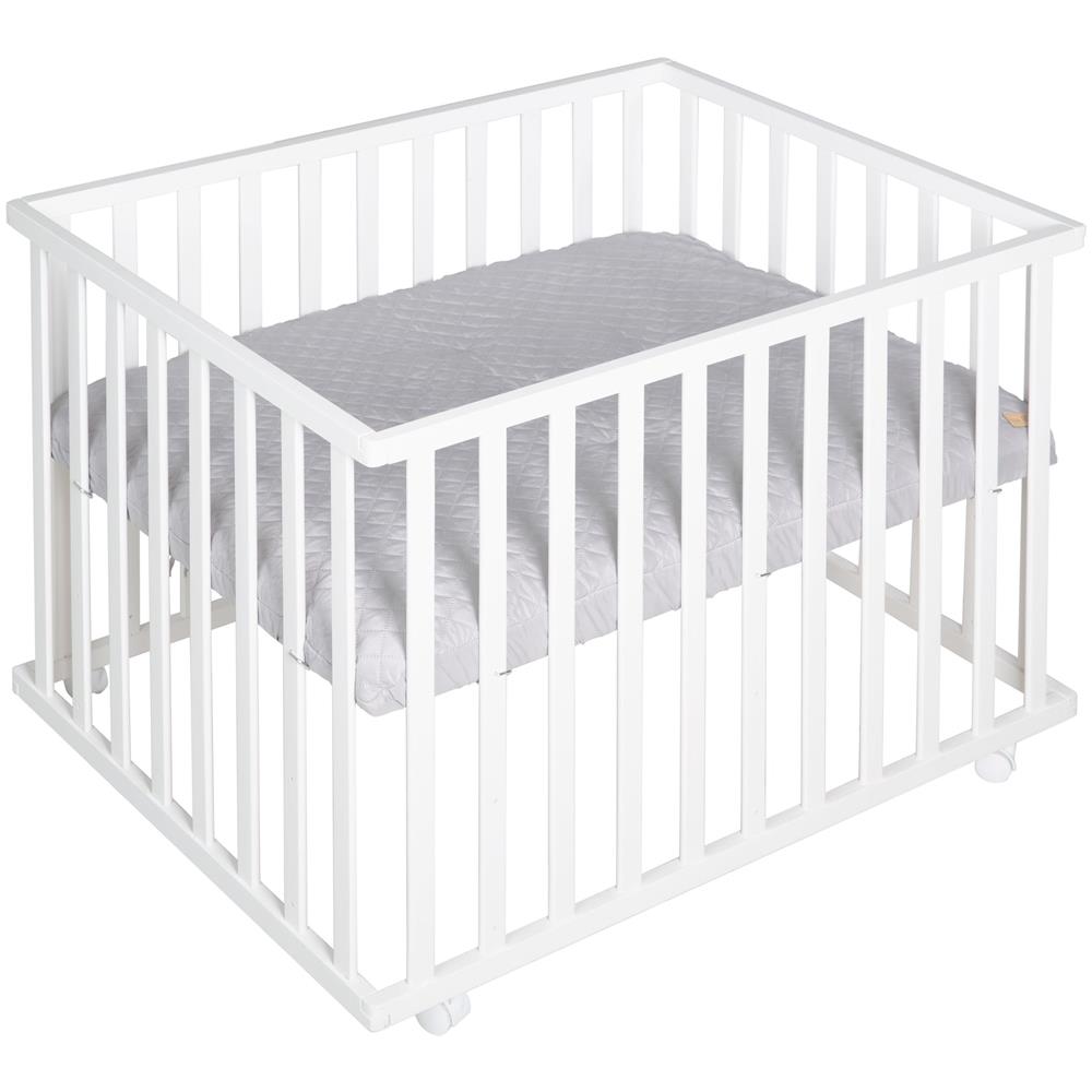 Box Per Bambini Style - 75x100 - Incl. Cuscinetti Di Protezione Grigio E Ruote - Legno Bianco - Foto 1