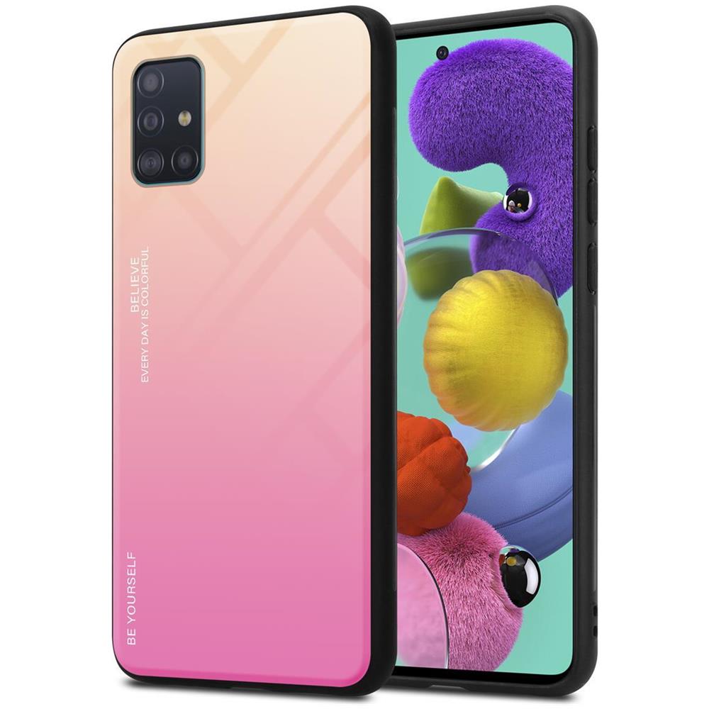 Custodia Compatibile Con Samsung Galaxy A51 4g / M40s In Giallo - Rosa - Coperchio Protettivo Bicolore In Vetro Temperato E Silicone Tpu - Foto 1