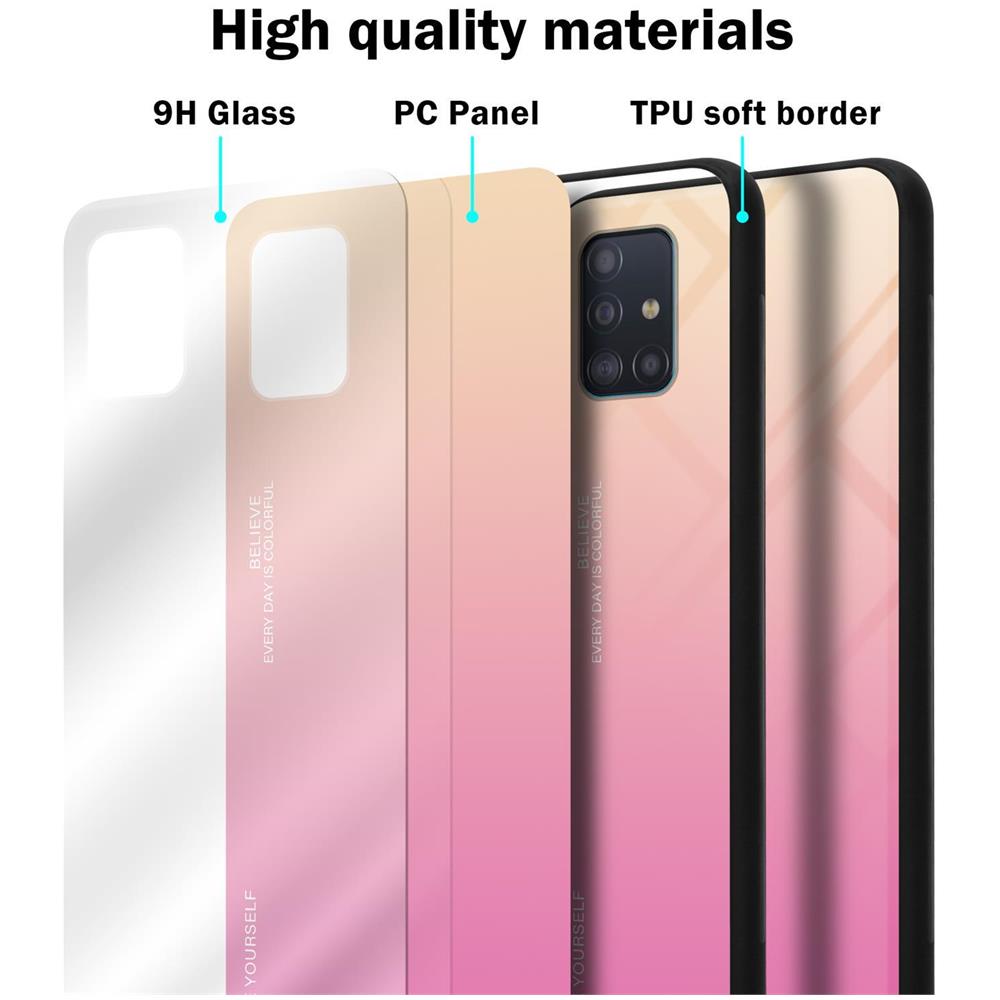 Custodia Compatibile Con Samsung Galaxy A51 4g / M40s In Giallo - Rosa - Coperchio Protettivo Bicolore In Vetro Temperato E Silicone Tpu - Foto 7