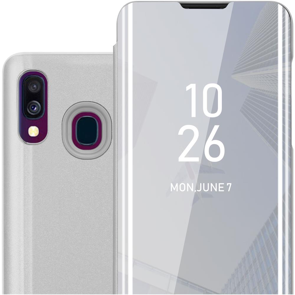 Custodia Compatibile Con Samsung Galaxy A40 In Agata Argento - Clear View Specchio Coperchio Protettivo Con Funzione Di Supporto Protezione A 360 Gradi - Foto 1