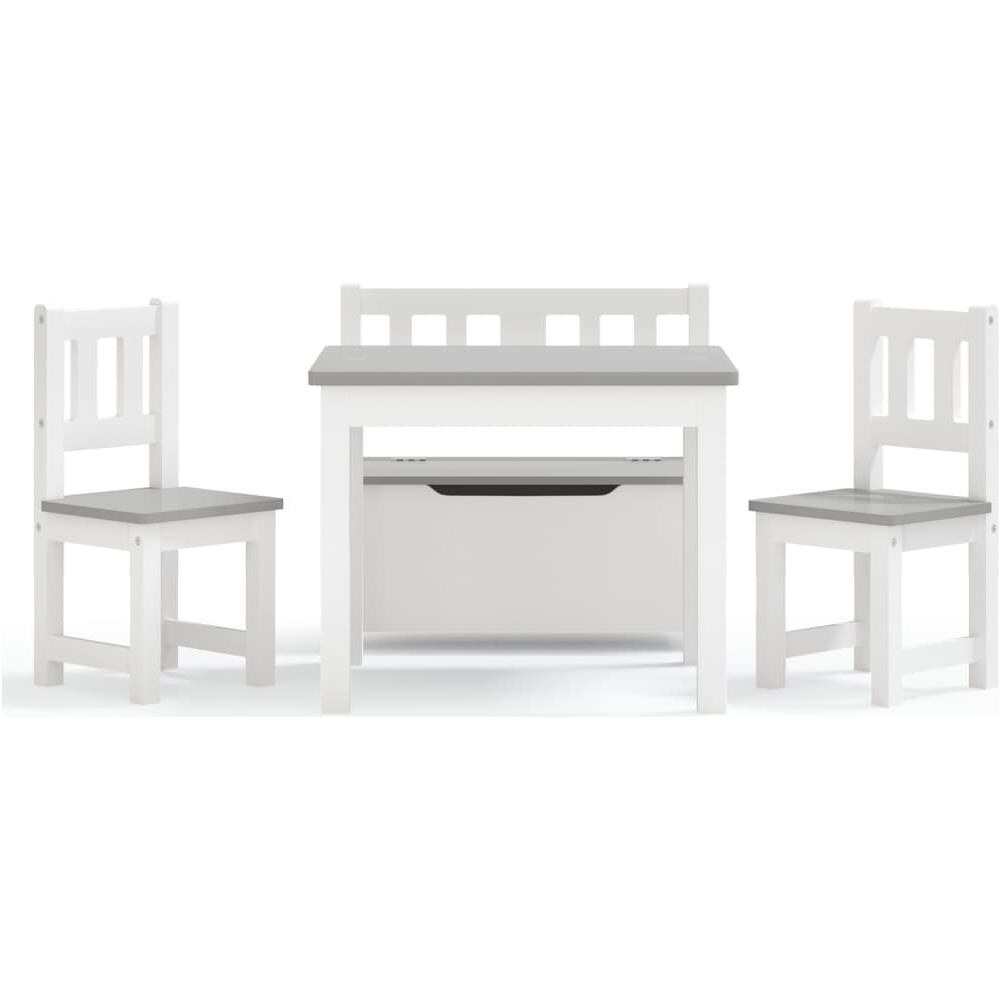 Set Tavolo E Sedie Per Bambini 4 Pezzi Bianco E Grigio In Mdf - Foto 3