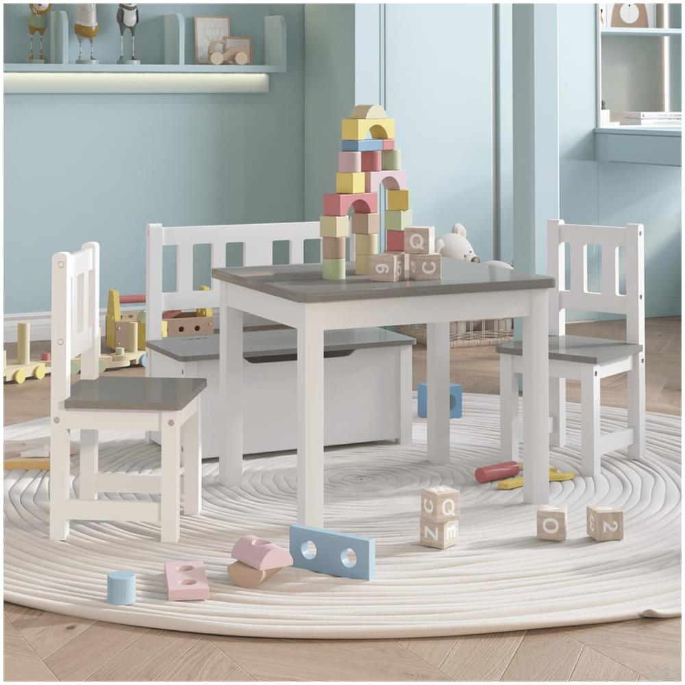 Set Tavolo E Sedie Per Bambini 4 Pezzi Bianco E Grigio In Mdf - Foto 1