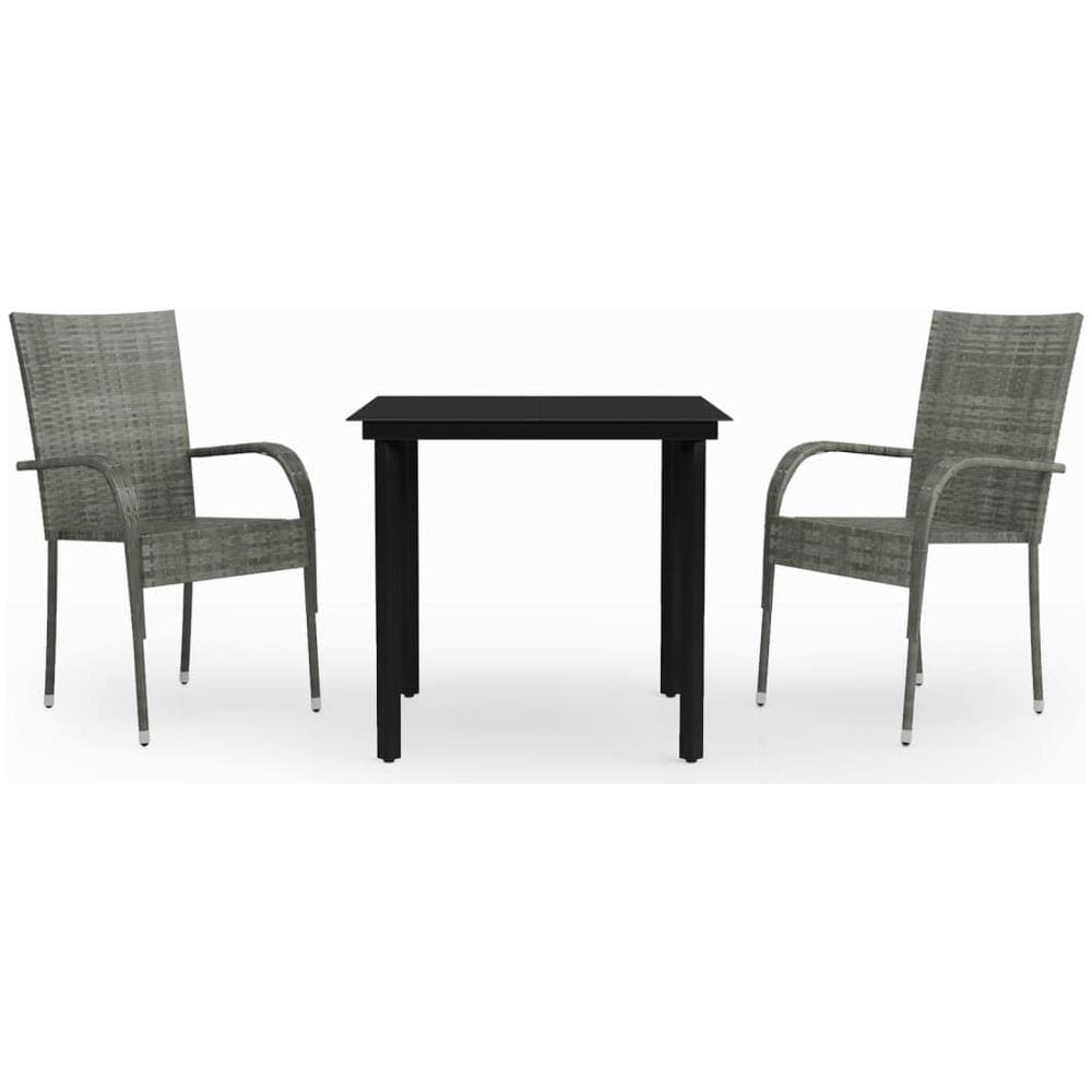 Set Da Pranzo Per Giardino 7 Pz Con Cuscini Grigio E Nero - Foto 2