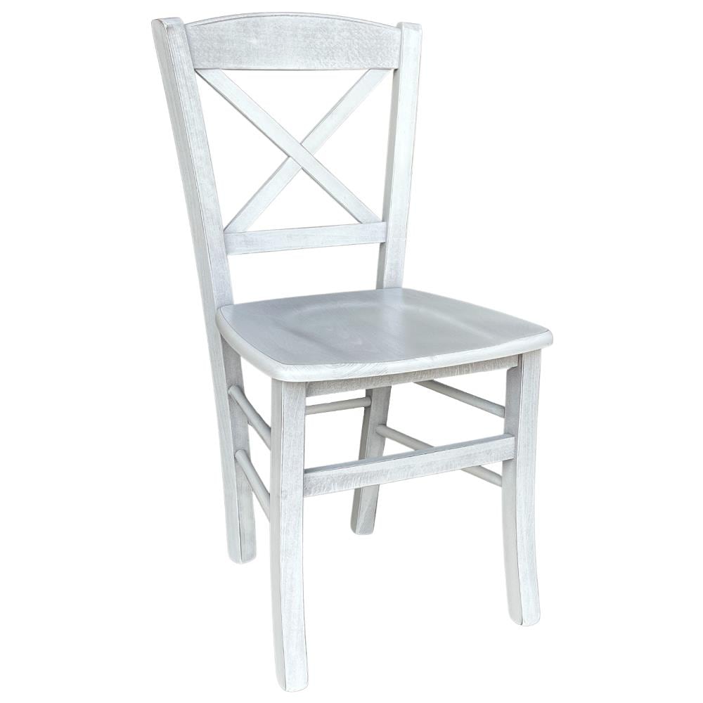 Sedia In Legno Venezia Croce Anticata Bianca Con Seduta Legno - Foto 1